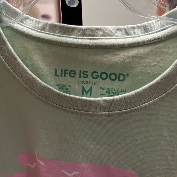 Women’s Medium Life is Good  Green & Pink Graphic Tee “ Follow The Sun” #065 - Picture 3 of 5